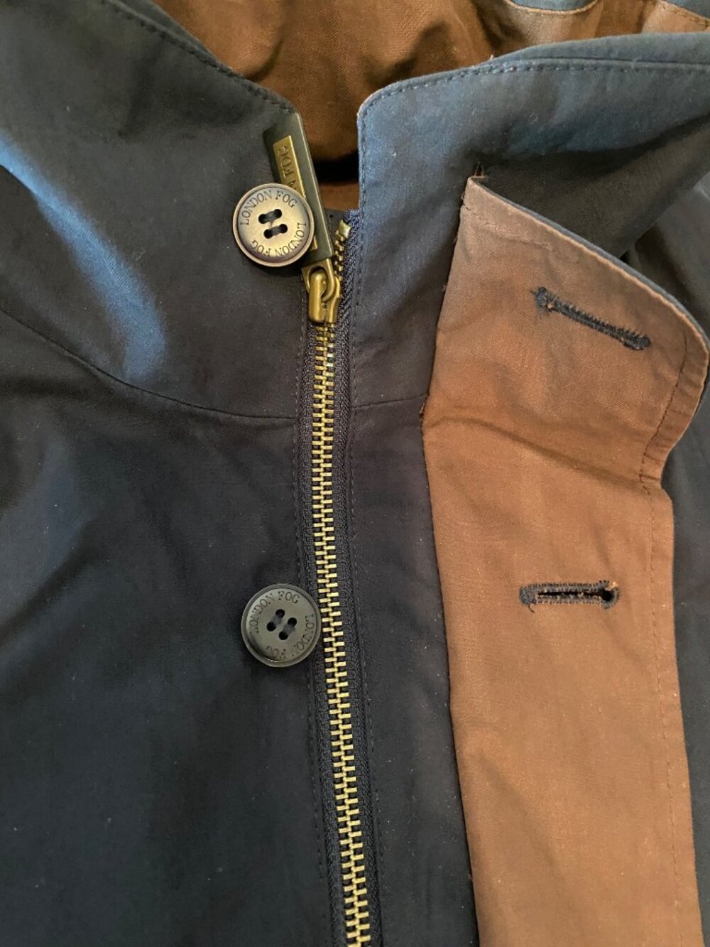 London Fog Hooded Navy Blue Quilted Lined Zips & Buttons Medium - Picture 7 of 15